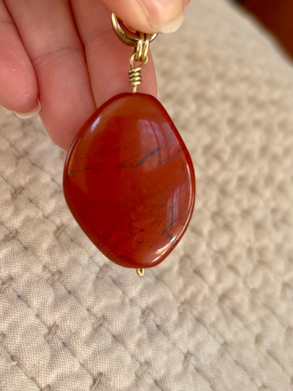 Polished Red Jasper Pendant Necklace with Gold Accents